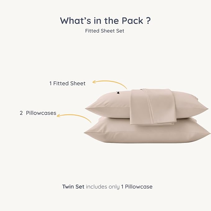 MakeMake Organics Organic Queen Fitted Sheet Set GOTS Certified Organic Cotton Fitted Sheet with 2 Pillowcase Ultra Soft Non Toxic Breathable Hypoallergenic Colorful Neutral (Queen, Solid Pecan)