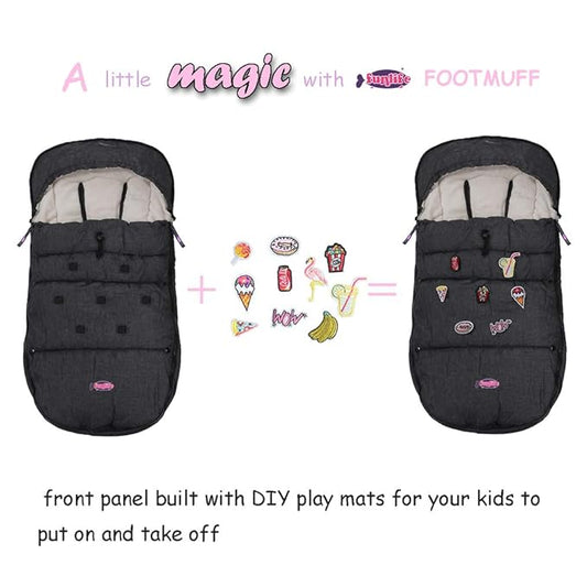 Waterproof Melange Stroller Footmuff with DIY Fun Play Mats,Universal Winter Tour Anti-Freeze Coral Fleece Stroller Bunting Bag