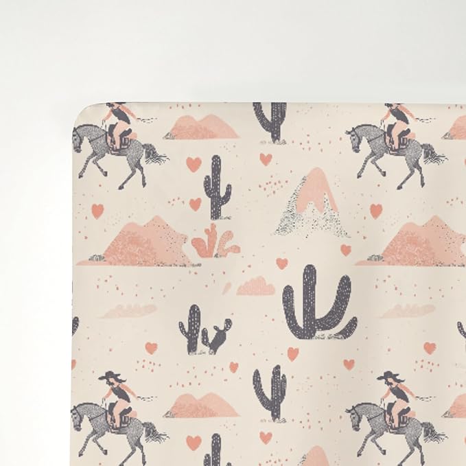 Vintage Western Cowgirl Love Baby Crib Sheets for Boy Girl 28"x52" Retro Cowgirl Horse Cactus Soft Stretchy Fitted Crib Mattress Cover Baby Sheet Fits for Standard Crib and Toddler Mattresses