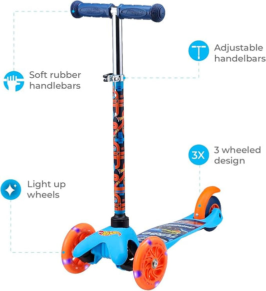 Self Balancing Kick Scooter with Light Up Wheels, Extra Wide Deck, 3 Wheel Platform, Foot Activated Brake, 75 lbs Limit, Kids & Toddlers Girls or Boys, for Ages 3 and Up