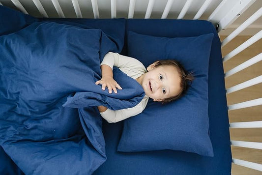Ecolino Fitted Crib Sheet, 100% Organic Cotton Baby Crib Sheets for Boys and Girls. Fits Standard Crib and Toddler Mattresses, Soft and Breathable in Navy Blue
