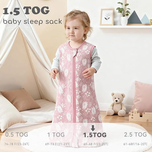 Baby Sleep Sack 18-24 Months 1.5 TOG, Bamboo Baby Wearable Blanket with 2-Way Zipper, Infant Toddler Sleeping Sack for Newborn Boys and Girls, Plant