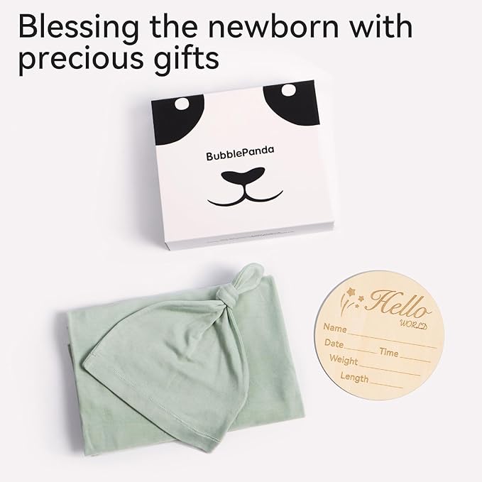 Rayon Made from Bamboo Newborn Swaddle Blanket Set with Matching Beanie, Super Soft Stretchy Baby Clothes Outfit for Girl Boy, Receiving Blankets Newborn Essentials, 47 x 47 Inch