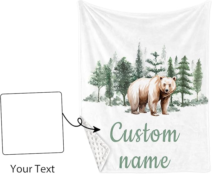 Woodland Bear Theme Personalized Crib Bedding Set - 2 Piece Custom Name Crib Set with Blanket and Crib Sheet for Infant, Crib Set for Newborns Infant, Comfort and Soft