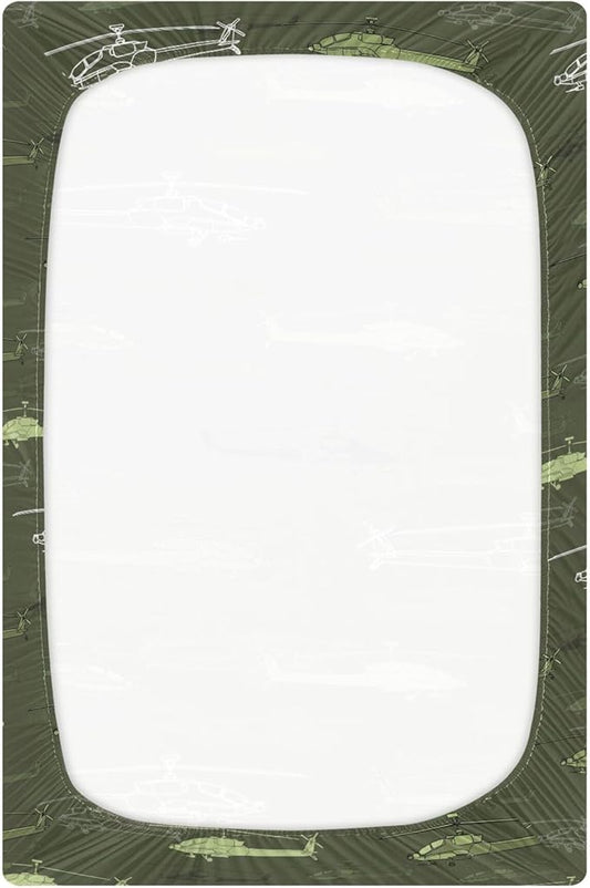 Helicopters Green Crib Sheets Soft Breathable Fitted Baby Crib Sheets Mattress Cover for Girl Boys, 52" x 28" x 9"