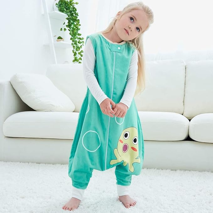 MICHLEY Toddler Sleeping Sack with Feet Newborn Infant Sleeveless Sleeping Bag 2-way Zipper Baby Wearable Blanket for Walkers,Green Octopus,1-3T