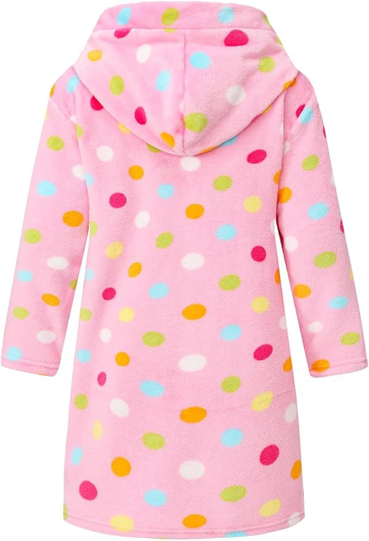 Boys Girls Robe Kids Flannel Hooded Bathrobe Sleepwear Pajamas Toddler Soft Plush Robes for Girls 2-16 Years