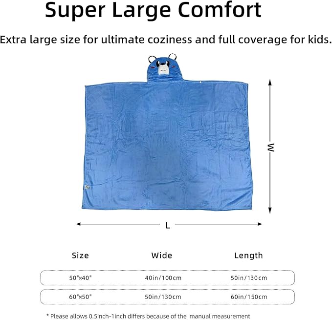 Wearable Blanket Hoodie for Kids Toddlers Hooded Towels Soft Cozy Wearable Throw Blanket Hoodie for Boys Girls