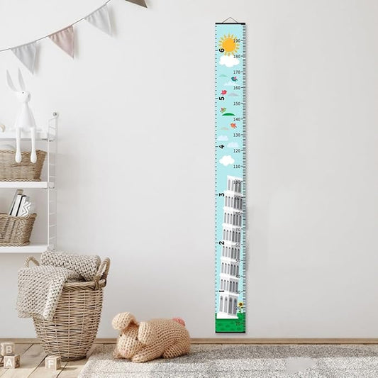 Baby Height Growth Chart - Canvas Height Chart for Kids Baby Child Toddler Boys Girls Growth Chart for Wall Room Nursery Decor Hangable and Removable Measuring Wall Ruler (Tower, Black Wood)