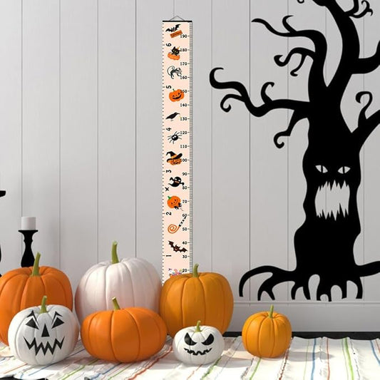Halloween Baby Height Growth Chart - Canvas Height Chart for Kids Baby Child Toddler Boys Girls Growth Chart for Wall Room Nursery Decor Hangable and Removable Measuring Wall Ruler (A, Black Wood)