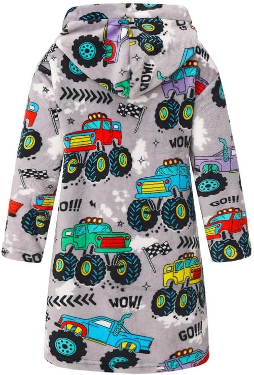 Boys Girls Robe Kids Flannel Hooded Bathrobe Sleepwear Pajamas Toddler Soft Plush Robes for Girls 2-16 Years