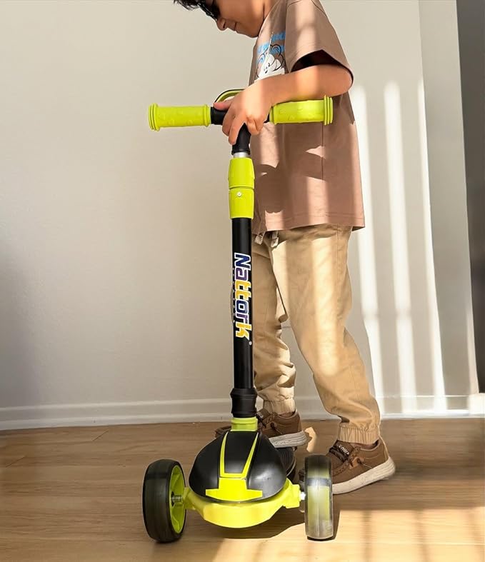 Nattork Kids Scooter for Age 3-8, Toddler Scooter with 4 Adjustable Height for Boys & Girls, Light Up 3-Wheels Foldable Kick Scooter, Lean to Steer, 120LB Weight Capacity