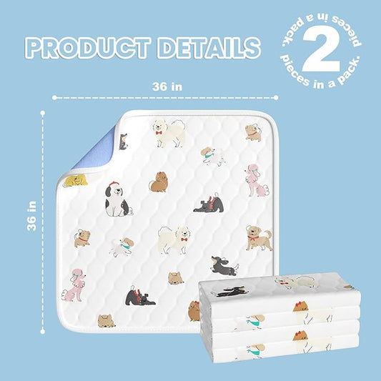 2Packs Bed Wetting Pads for Kids & Toddlers, 36"x36" 5 Layer Waterproof Washable Pee Pads, Potty Training Mattress Protector, Absorbent Chuck Pads Non Slip for Bedwetting Kids, Hospitals, Pet (White)