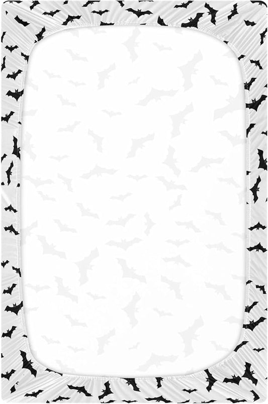 Bats Halloween Crib Sheets Soft Breathable Fitted Baby Crib Sheets Mattress Cover for Girl Boys, 52" x 28" x 9"