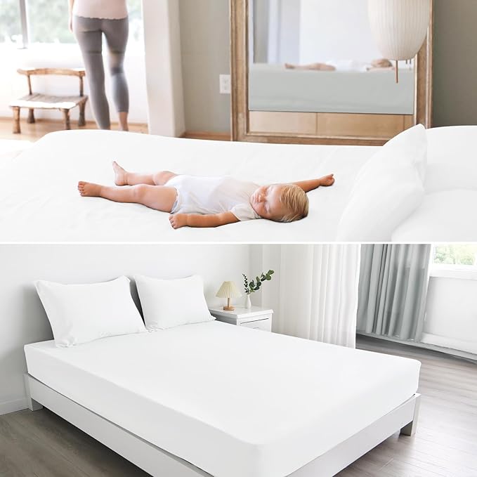 2 Pack Full Size Mattress Protector Waterproof Cover, Waterproof Bed Full Fitted Sheet Only, Machine Washable 14" Deep Pocket Mattress Covers for Double Bed, White