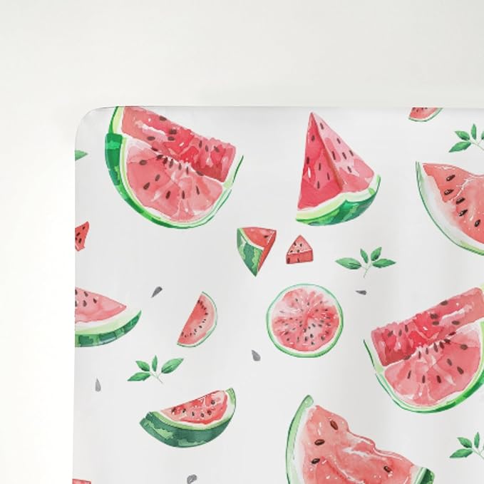 Watermelon Bites Leaves Baby Crib Sheets for Boy Girl 28"x52" Tropical Summer Fruits Soft Stretchy Fitted Crib Mattress Covers Beach Vacation Nursery Baby Sheet for Crib and Toddler Bed Mattresses