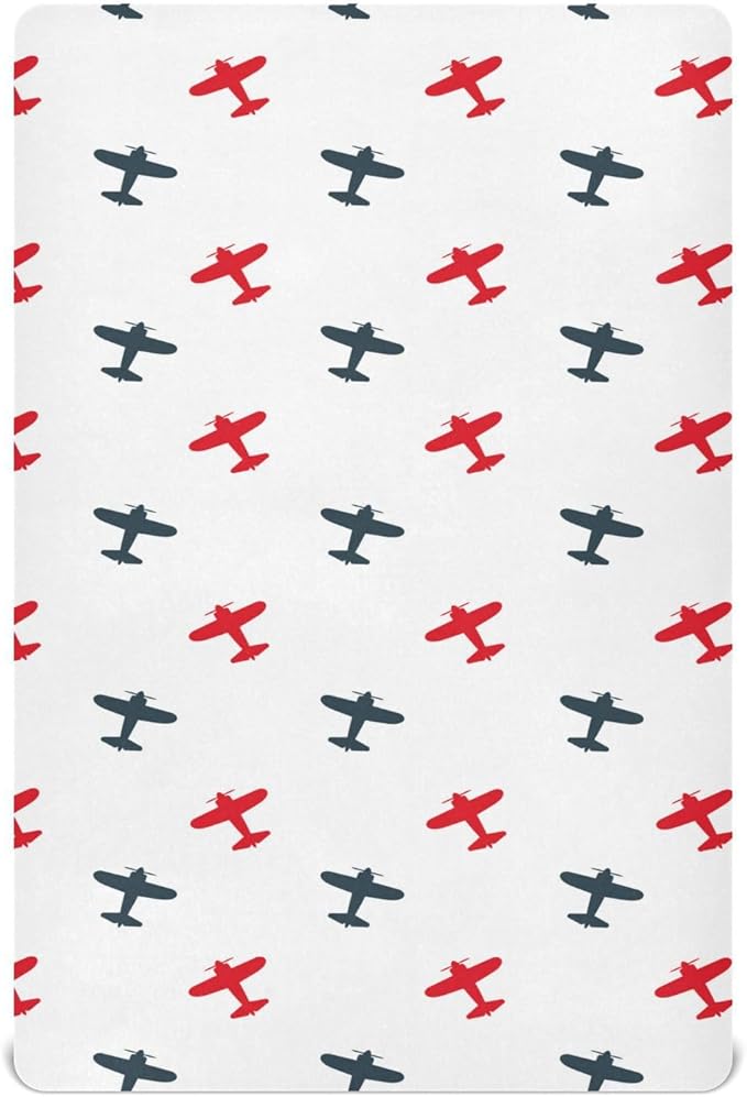 Airplanes Planes Crib Sheets Soft Breathable Fitted Baby Crib Sheets Mattress Cover for Girl Boys, 52" x 28" x 9"