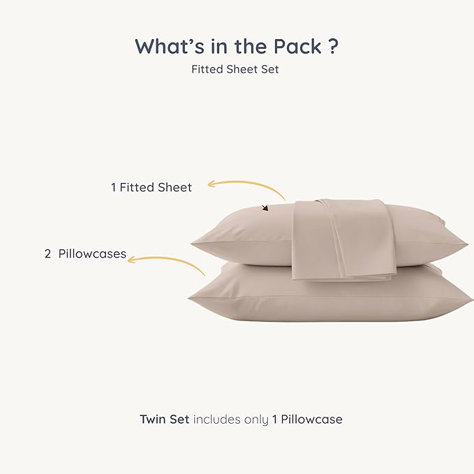 MakeMake Organics Organic Queen Fitted Sheet Set GOTS Certified Organic Cotton Fitted Sheet with 2 Pillowcase Ultra Soft Non Toxic Breathable Hypoallergenic Colorful Neutral (Queen, Solid Taupe)