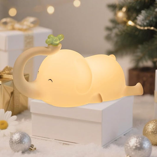 FRDEV Silicone Night Light for Kids, Squishy Elephant Lamp - 3 Level Dimmable Rechargeable with Timer, Safe Bedside Light for Nursery Toddler Room