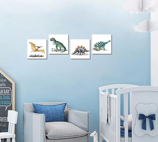 Dinosaur Wall Art Watercolor Dinosaurs Pictures for Boys Girls Kids Bedroom Nursery Room Wall Decorations