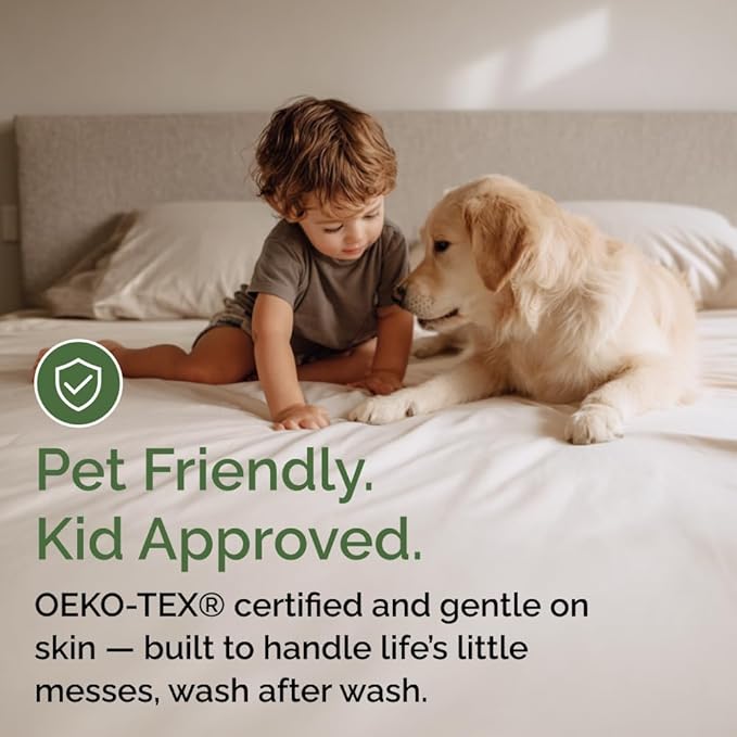 Waterproof Cooling Mattress Protector - Mattress Cover Full Size Bed - Viscose Made From Bamboo - Soft, Breathable, Noiseless & Washable - Fitted Sheet Style & All Round Protection - (54" x 75") White