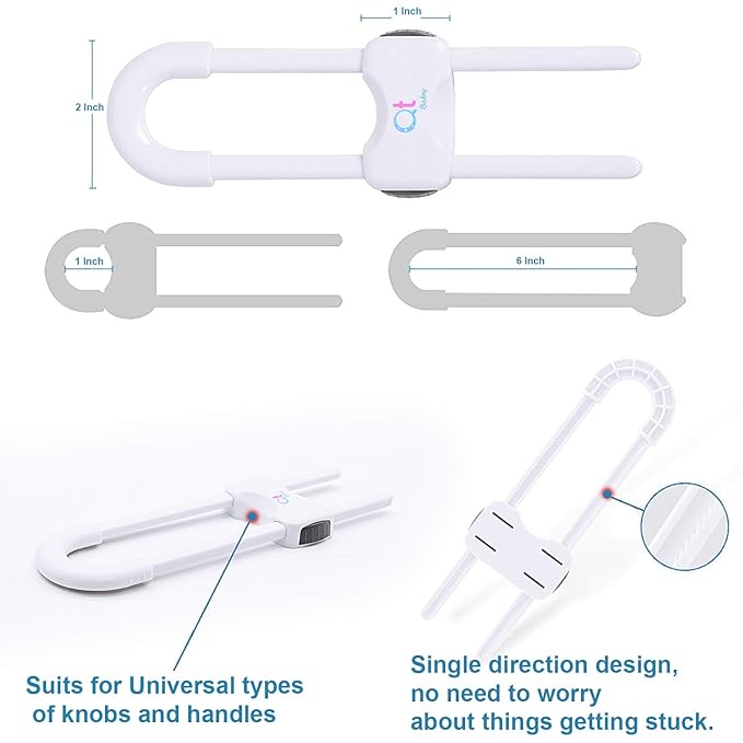 20 Pack - Baby Proofing Cabinet Locks Adjustable U Shaped Baby Safety Latches for Drawers, Fridge, Closet Modern Baby Proofing Cabinet Lock with Extra Secure Lock Buttons (White)