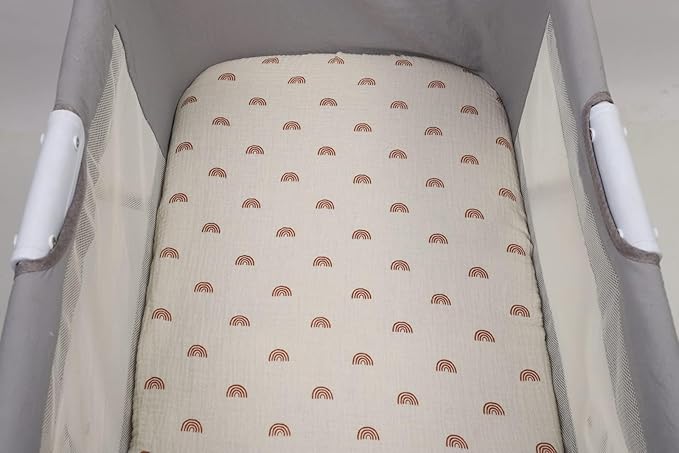 Onacosht Muslin Bassinet Sheets 33" x 19" Compatible with Mika Micky, KoolaBaby (3 in 1), BabyBond, HARPPA and RICUTON Bedside Bassinet, 2 Pack for Baby Boy and Girl, Natural and Rainbow