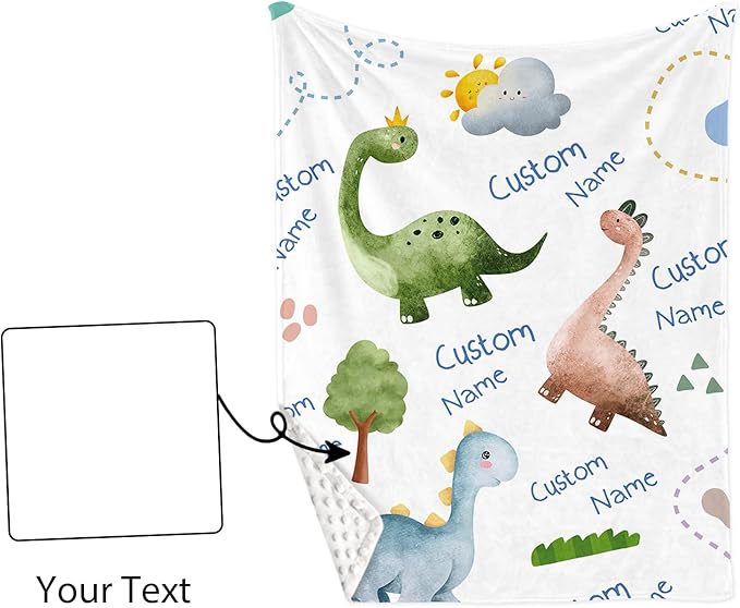 Custom Crib Bedding Set β Personalized Dinosaur Baby Bedding 5-Piece Set with Soft Blanket, Fitted Sheet, Changing Pad Cover, Rug and Wall Art β Fun Dino Nursery Gift for Boys Girls