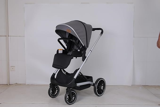 Reversiable Stroller,Toddler Pram with Convertible Seat, Foldable Travel Strollers with Lying Model, Stroller High Landscape Oversized Wheels.Luxury Baby Carriage Suit Toddler Infant,Gray (Gray)