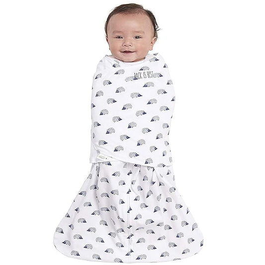 HALO 100% Cotton Sleepsack Swaddle, 3-Way Adjustable Wearable Blanket, TOG 1.5, Navy Hedgehog, Newborn, 0-3 Months