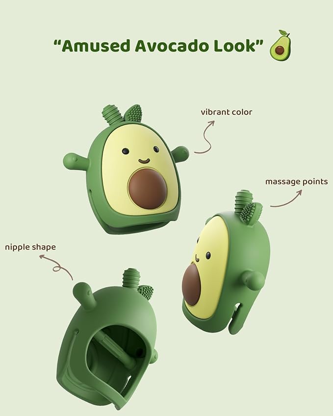 Baby Teething Toy Silicone Avocado Teething Mitten for Babies Over 3 Months Anti Dropping Wrist Hand Teethers Baby Chew Toys for Sucking Needs, BPA Free (Patent Pending)