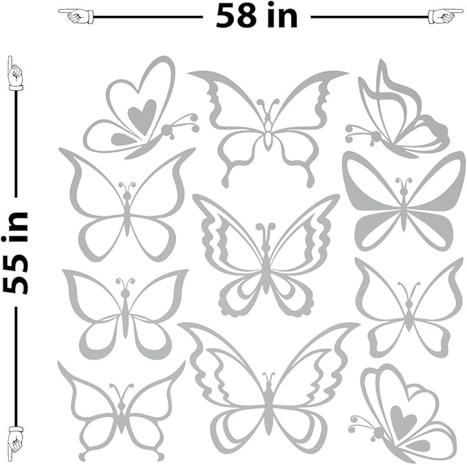 The Decal Guru Butterfly Wall Art Vinyl Stickers DIY Nursery or Girls Room Decor Peel and Stick Butterflies Decals (Silver, 55x58 inches)