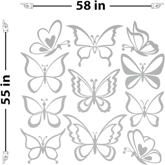 The Decal Guru Butterfly Wall Art Vinyl Stickers DIY Nursery or Girls Room Decor Peel and Stick Butterflies Decals (Silver, 55x58 inches)