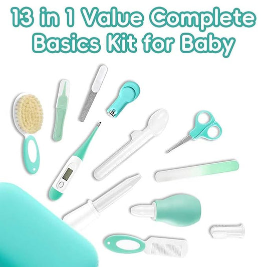 Baby Healthcare and Grooming Kit with Nail Clippers, Scissors, Infant Grooming Kit for Newborns (18 in 1, Green)