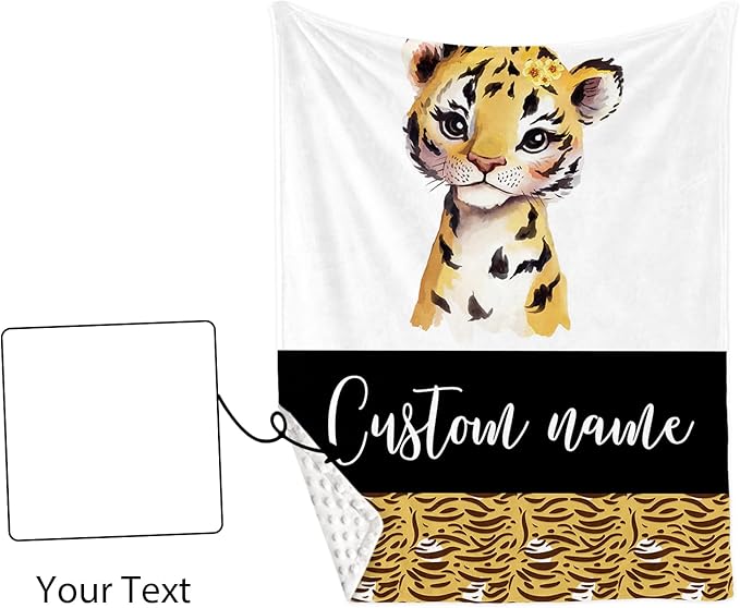 Personalized Baby Crib Bedding Set, Custom Name Tiger Design Baby Bedding 2-Pcs Set-Soft Double Layer Dotted Blanket and Fitted Sheet, Nursery Bedding for Newborn Boys Girls, Perfect Shower Gift
