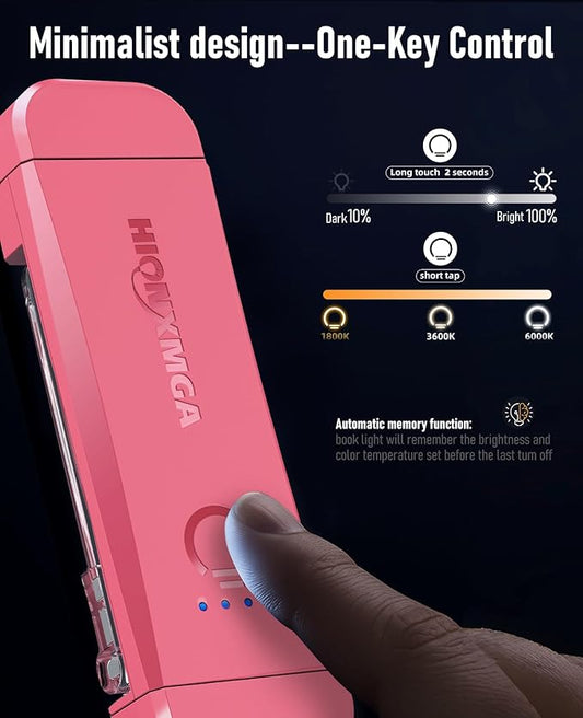 HIONXMGA Book Reading Light,2 Pack Silent Touch Books Lamp for Reading in Bed,Rechargeable Clip on Booklight with 3 Amber Color & 7 LEDs Precise Dimming for Night Reading for Book Lovers,Kid,Pink+Blue