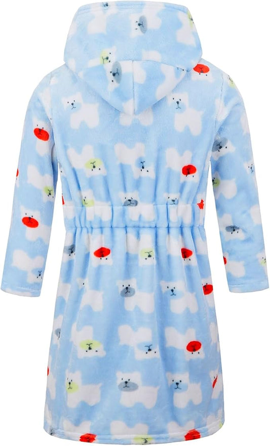 Toddler Robes Cute Pattern Bathrobe Unisex Kids Robe Baby Flannel Hoodie Pajamas Sleepwear