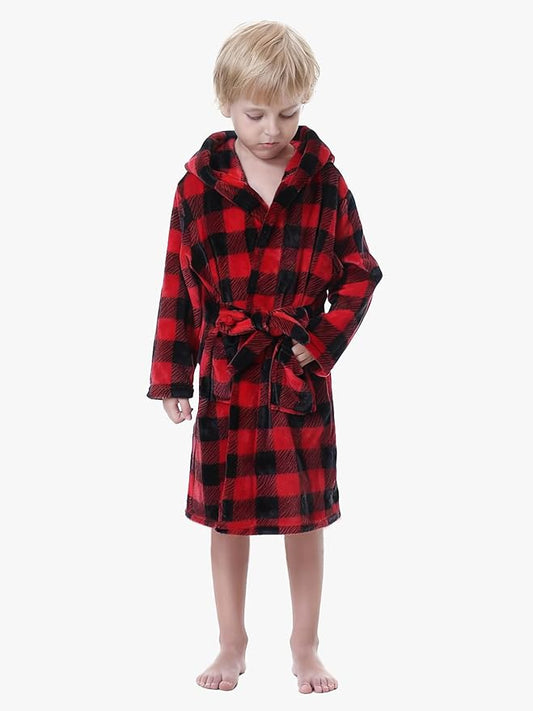 Umeyda Boys Girls Robes, Soft Fuzzy Fleece Hooded Bathrobes with Belt and Pockets for Kids, 1-18 Year