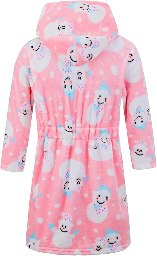 Toddler Robes Cute Pattern Bathrobe Unisex Kids Robe Baby Flannel Hoodie Pajamas Sleepwear