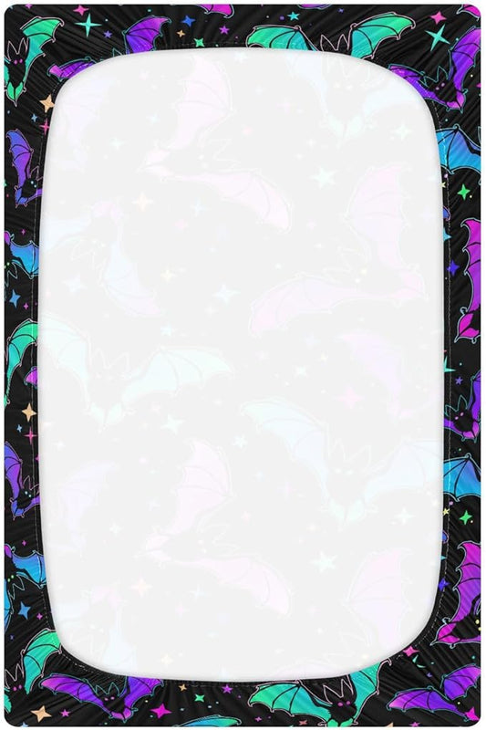 Halloween Bats Stars Crib Sheets Soft Breathable Fitted Baby Playard Sheets Mattress Cover for Girl Boys, 39" x 27" x 5"