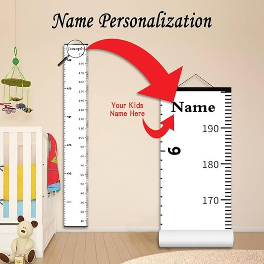 Personalized Baby Height Growth Chart for Kids Child Toddler Boys Girls, Canvas Print Growth Chart for Wall Room Nursery Decor, Hangable and Removable Growing Record Measuring Wall Ruler for Bedroom