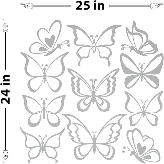 The Decal Guru Butterfly Wall Art Vinyl Stickers DIY Nursery or Girls Room Decor Peel and Stick Butterflies Decals (Silver, 24x25 inches)