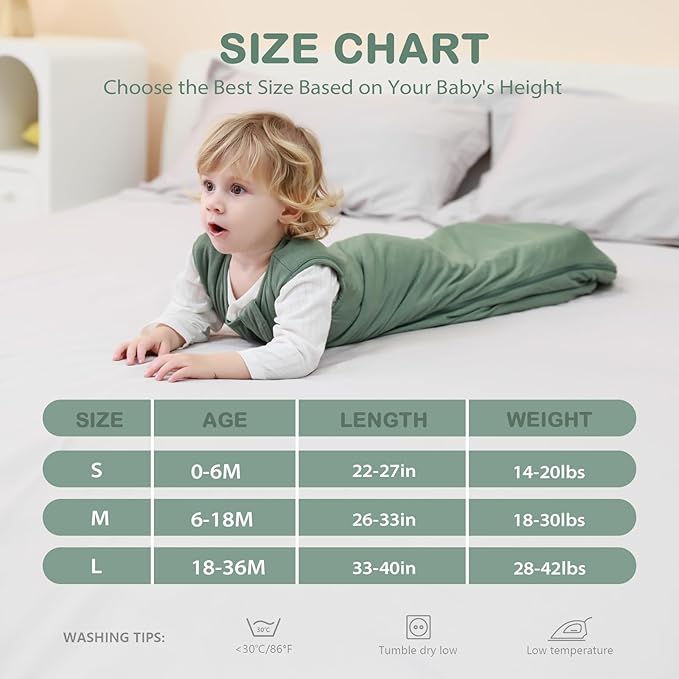 Mosebears Unisex Baby Sleep Sack 1.0 TOG, Supersoft Rayon Made from Bamboo Wearable Blanket with 2-Way Zipper (Dark Green,0-6 Months)