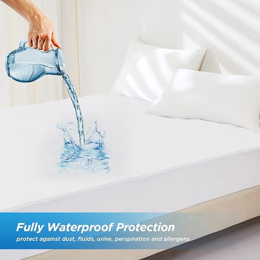 Waterproof Mattress Protector, Twin Size Terry Cotton Mattress Pad Cover Breathable Deep Pocket Fitted Sheet Style 39"x75" +18 Inch Pocket