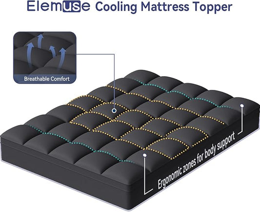ELEMUSE RV Short Queen Black Mattress Topper for Back Pain, Extra Thick Mattress Pad Cover, Plush Soft Pillowtop with Elastic Deep Pocket, Overfilled Down Alternative Filling