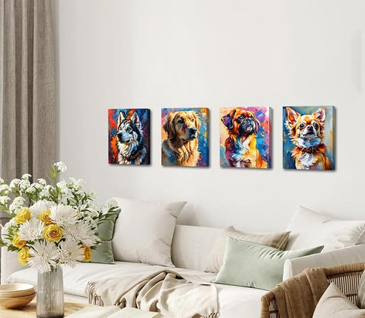 Framed Colorful Dog Canvas Wall Art,French Bulldog Wall Art Dog Room Decor,Funny Lovely Animal Art for Living Room Bedroom Office Decor(8"x10")