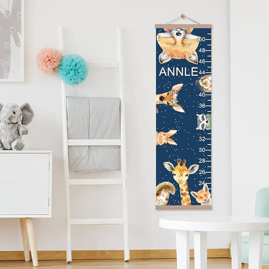 Personalized Name Kids Growth Chart Ruler Flower Dinosaur Growth Ruler Canvas Wall Ruler Oak Solar Woodland Theme Kids Height Chart Baby Wall Growth Chart with Custom Name (Woodland)