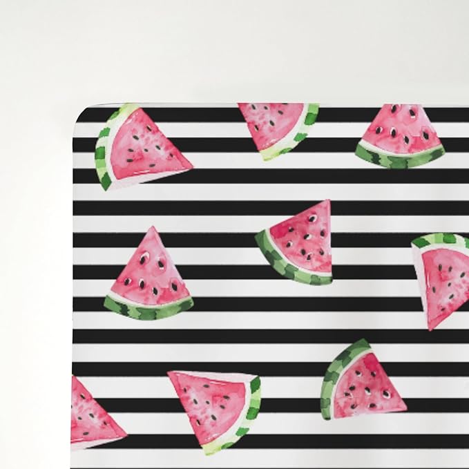 Watermelon Black and White Stripes Baby Crib Sheets for Boy Girl 52"x28" Tropical Summer Fruits Soft Stretchy Fitted Crib Mattress Cover Beach Vacation Baby Sheet for Crib and Toddler Bed Mattresses