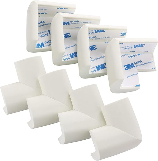 8 Pack Soft Corner Protector Baby Proofing Edge and Corner Guards, Safety Pre-Taped Rubber Foam,Child Safety Furniture Bumper, Corner Protectors for furniturey, Soft Sponge Table Corners, White