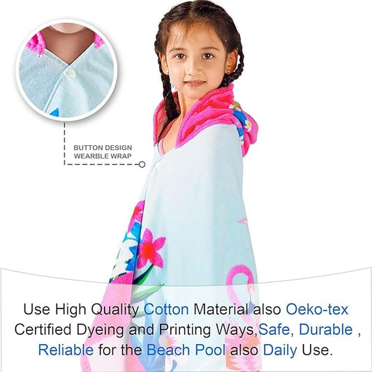 VOOVA & MOVAS Flamingo Hooded Towels for Girls Age 3-8, 30''X50, Soft | Thick |100% Cotton | Absorbent Wrap Towel, Perfect for Beach, Pool, Bath, Swim, Tropical Flamingo